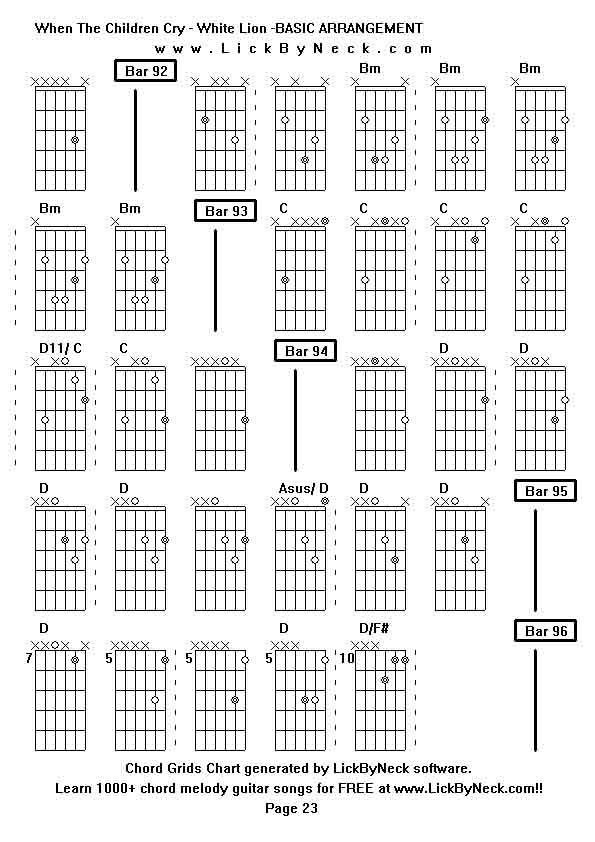 Chord Grids Chart of chord melody fingerstyle guitar song-When The Children Cry - White Lion -BASIC ARRANGEMENT,generated by LickByNeck software.